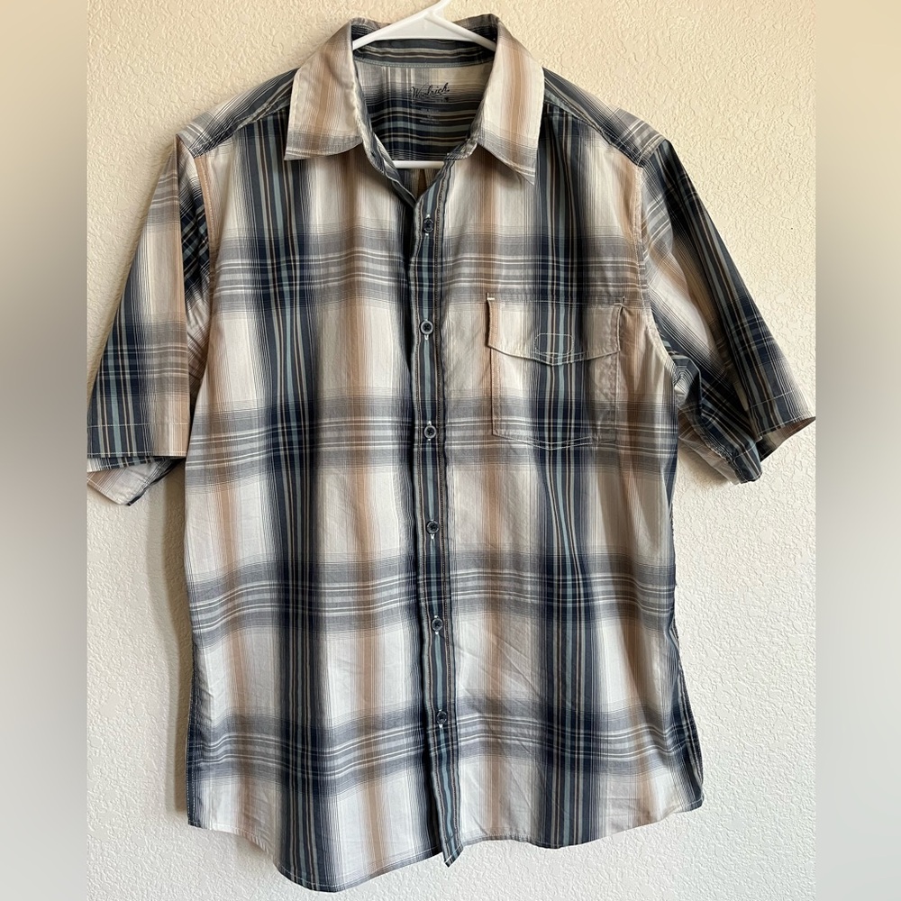 Woolrich Blue and Tan Plaid Button Down Shirt